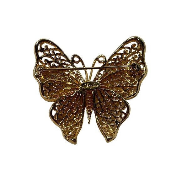 Napier Butterfly Brooch Pin Gold Tone Metal Filigree Vintage 1980s - Picture 2 of 4